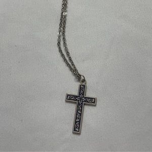 Vintage black and silver cross necklace- brand is unknown- old costume jewelry
